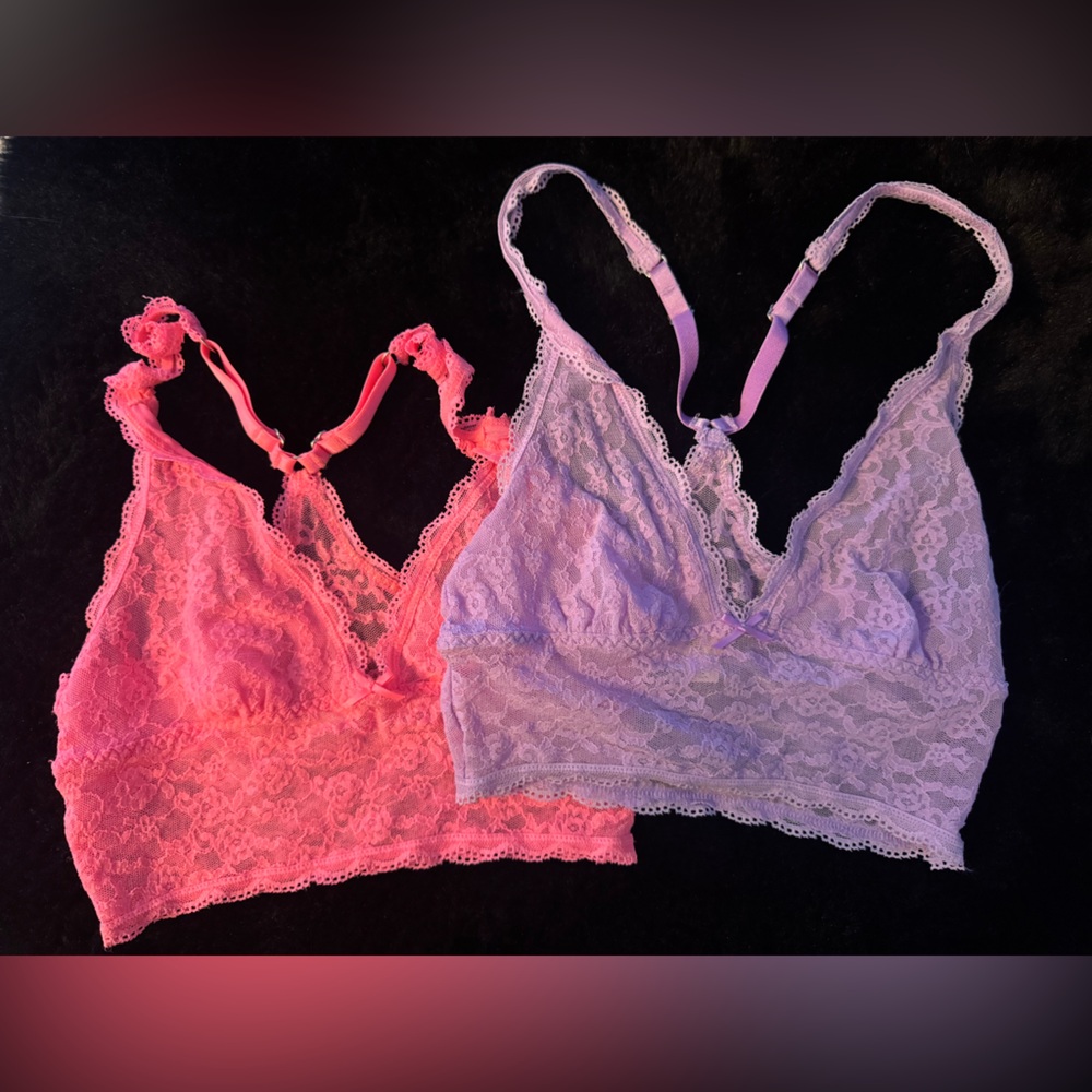 Victoria's Secret Lace Bralette Duo in Pink and Lavender Size XS Extra Small